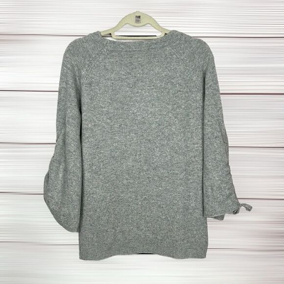 The Cashmere Project Cashmere Sweater Ruched Tie 3/4 Sleeve Gray Crew Neck M - Picture 5 of 11